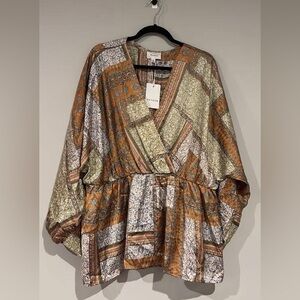 Heyson Printed V-Neck Peasant Blouse in Olive Green & Rust boho western vibes